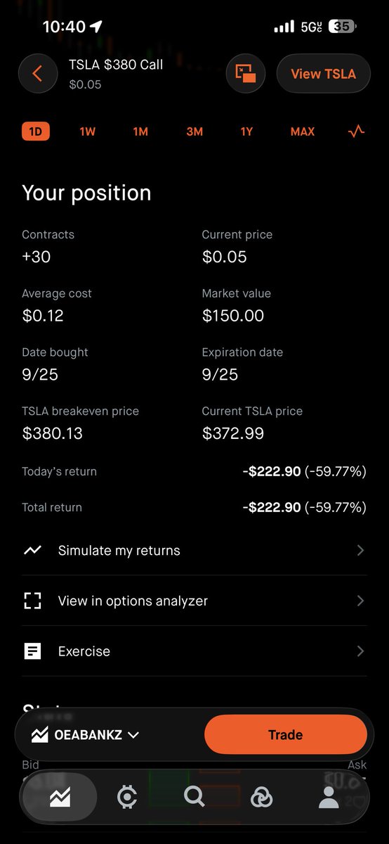 OEABANKZ's tweet photo. $TSLA 
never hurts to throw a couple bucks in a lotto if these decide to run it will pay big if not minor loss this my Vegas money on roulette https://t.co/q1Wq07YJrU