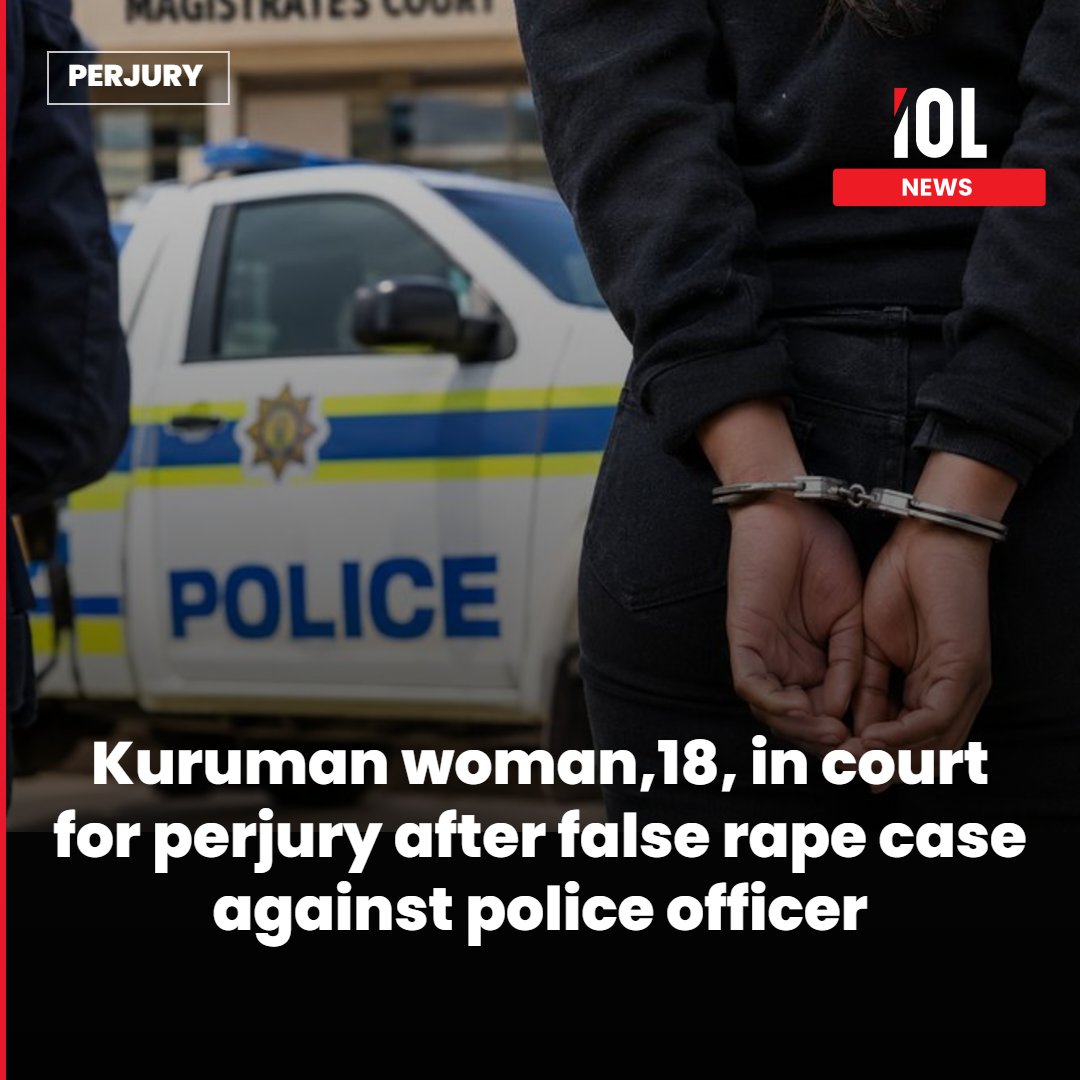 IOL's tweet photo. An 18-year-old woman from Kuruman in the Northern Cape has been arrested and charged with perjury after allegedly making a false rape report against an off-duty Kimberley-based police officer.
Read on https://t.co/kyvrS4n3qz
#Kuruman #IPID #NorthernCape https://t.co/8MrPA67tqO