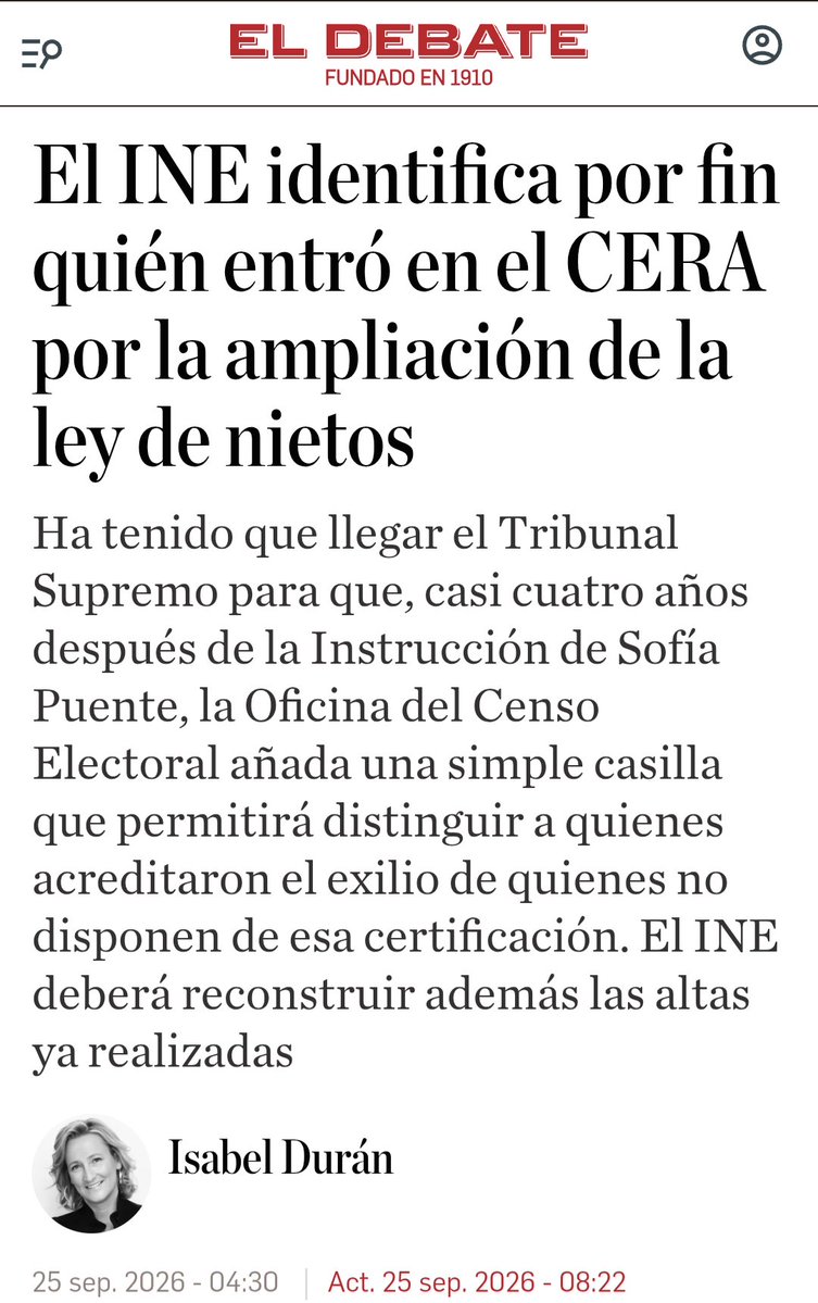 LMPardoAbogado's tweet photo. 🟡 LEY DE NIETOS | ACTUAR SÍ SIRVE

El INE introduce por fin una identificación específica para distinguir quién entró en el CERA acreditando el exilio y quién lo hizo acogiéndose al supuesto que denunciamos ante la Junta Electoral Central. Hasta ahora estaban mezclados.

Se llega cuatro años tarde, pero que @IustitiaEuropa haya llevado este problema ante la JEC en junio lo há cambiando todo. Esto era precisamente lo que pusimos encima de la mesa.

👊 Actuar sí sirve.