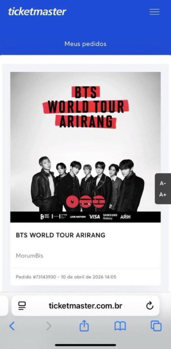 max_m1253's tweet photo. VENDO MEUS INGRESSOS 

Show BTS WORLD TOUR ARIRANG!
📍Morumbis 

PISTA E ARQUIBANCADA 

2 MEIA 1 INTEIRA 

Dia 31/10
Dia 30/10

Comprovo o ingresso certinho, interessados me chama DM https://t.co/hBLi5bQPUU