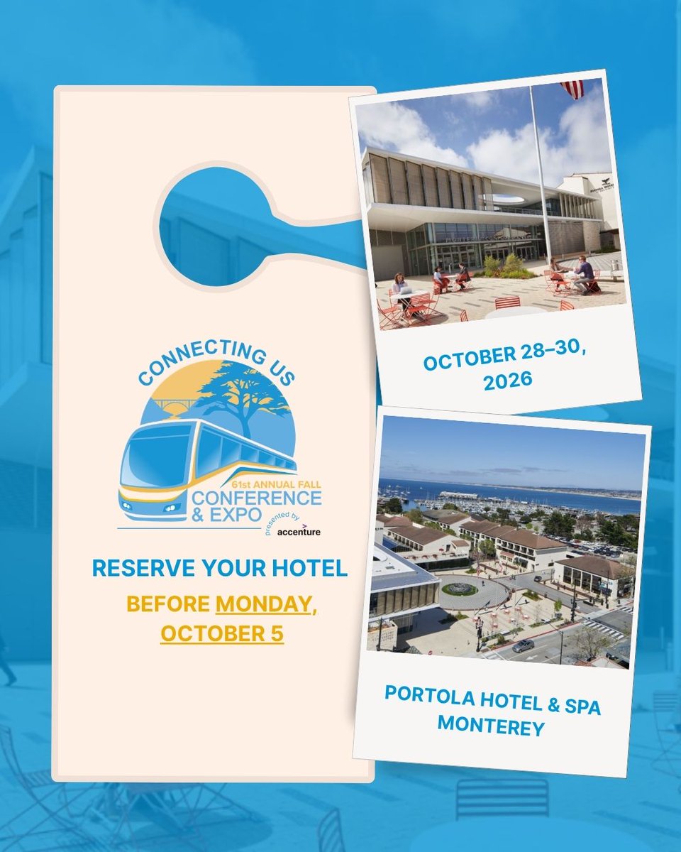 CalTransit's tweet photo. ONLY TWO WEEKS LEFT to secure the Association’s discounted room rate of $305 per night, plus tax. Rooms booked after Monday, October 5 are subject to availability and the hotel’s standard room rate.
 
Reserve your room and start planning your conference experience today: https://t.co/UYiTvubhbJ