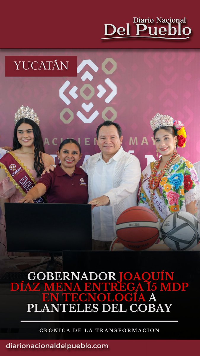 DiarioNDP's tweet photo. 🎓💻 YUCATÁN DESTINA 15 MDP EN EQUIPAMIENTO PARA LOS 72 PLANTELES DEL COBAY
📚 El gobernador de #Yucatán, @menajoaquindiaz, entregó 15 mdp en equipamiento para los 72 planteles del #COBAY: tecnología, mobiliario, aires acondicionados, material deportivo y herramientas. La inversión beneficiará a más de 27 mil estudiantes en 58 municipios.
#CuartaTransformación
Toda la información aquí 👇
https://t.co/a9W7in8un9
