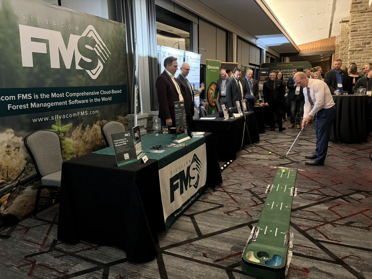 Silvacom's tweet photo. Back in Jasper for the AFPA AGM and Conference🌲
 
Silvacom CEO Tom Grabowski moderated the "Smarter Regulations, Stronger Outcomes" panel, and it was game on at the 10th annual Silvacom Group Putting Contest ⛳ 
 
#AFPA2026 #AlbertaForests #FMS #Silvacom https://t.co/85Wz344J9c