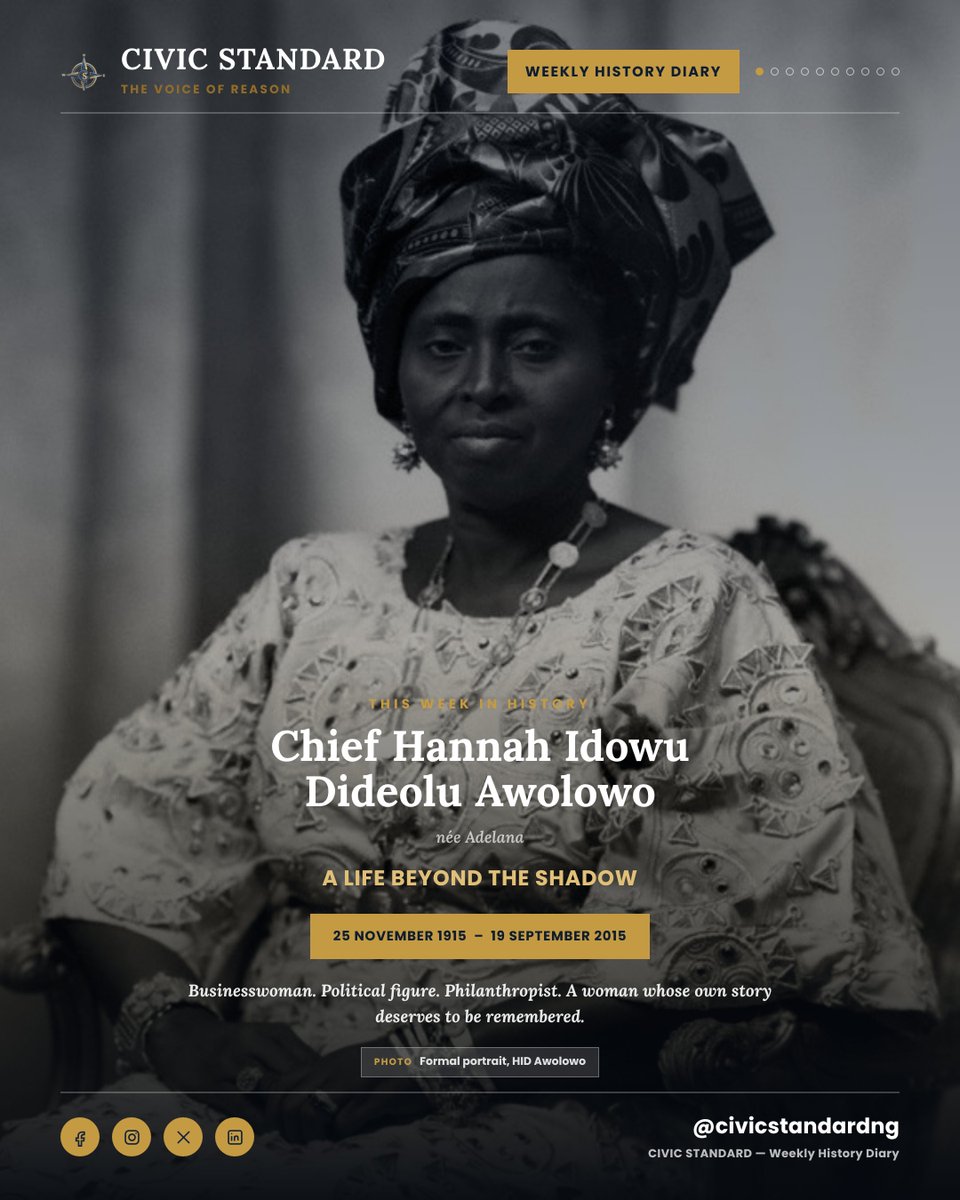 civicstandardng's tweet photo. History remembers the names at the centre of the story. But who remembers those who helped build what those names came to represent?

Meet Chief HID Awolowo, whose contributions helped shape Nigeria’s civic history:
 https://t.co/qnrh4hyGZo

#CivicStandardNG #HistoryDiary https://t.co/e55P8d2Y5s