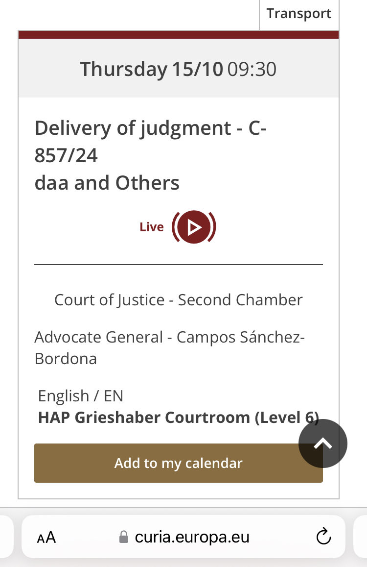 LGradaigh's tweet photo. CJEU decision on whether the IAA should take note of the 32m passenger cap when allocating slots due on Oct 15th

@DarraghOBrienTD @NewstalkFM @IrishTimes @Independent_ie @irishexaminer @rtenews https://t.co/qlnOIiv2UM