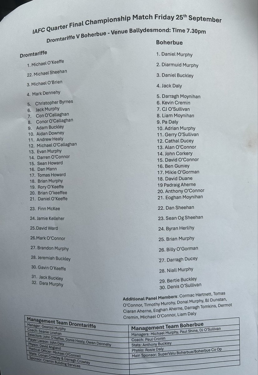 TheRebelReviews's tweet photo. 🏐Match Programme for the IAFC Quarter Final between @DromtarriffeGAA and @BoherbueGaa 

Throw in at 7:30 in Ballydesmond https://t.co/P3o0jkSJhl