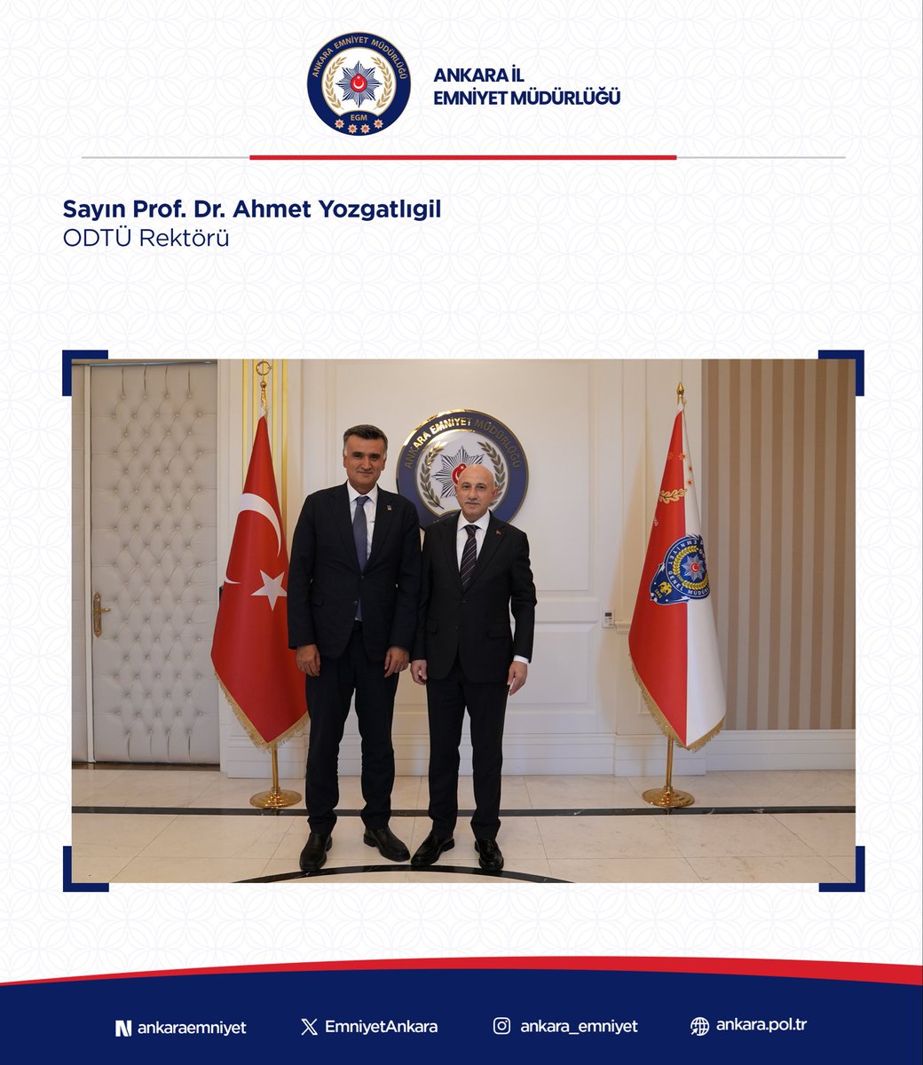 Maksutyuksek's tweet photo. ODTÜ Rektörü Sayın Prof. Dr. Ahmet Yozgatlıgil'i Ankara İl Emniyet Müdürlüğümüzde ağırlamaktan memnuniyet duydum.

Nazik ziyaretleri için kendilerine teşekkür ediyorum. https://t.co/EsWCpRGL5O