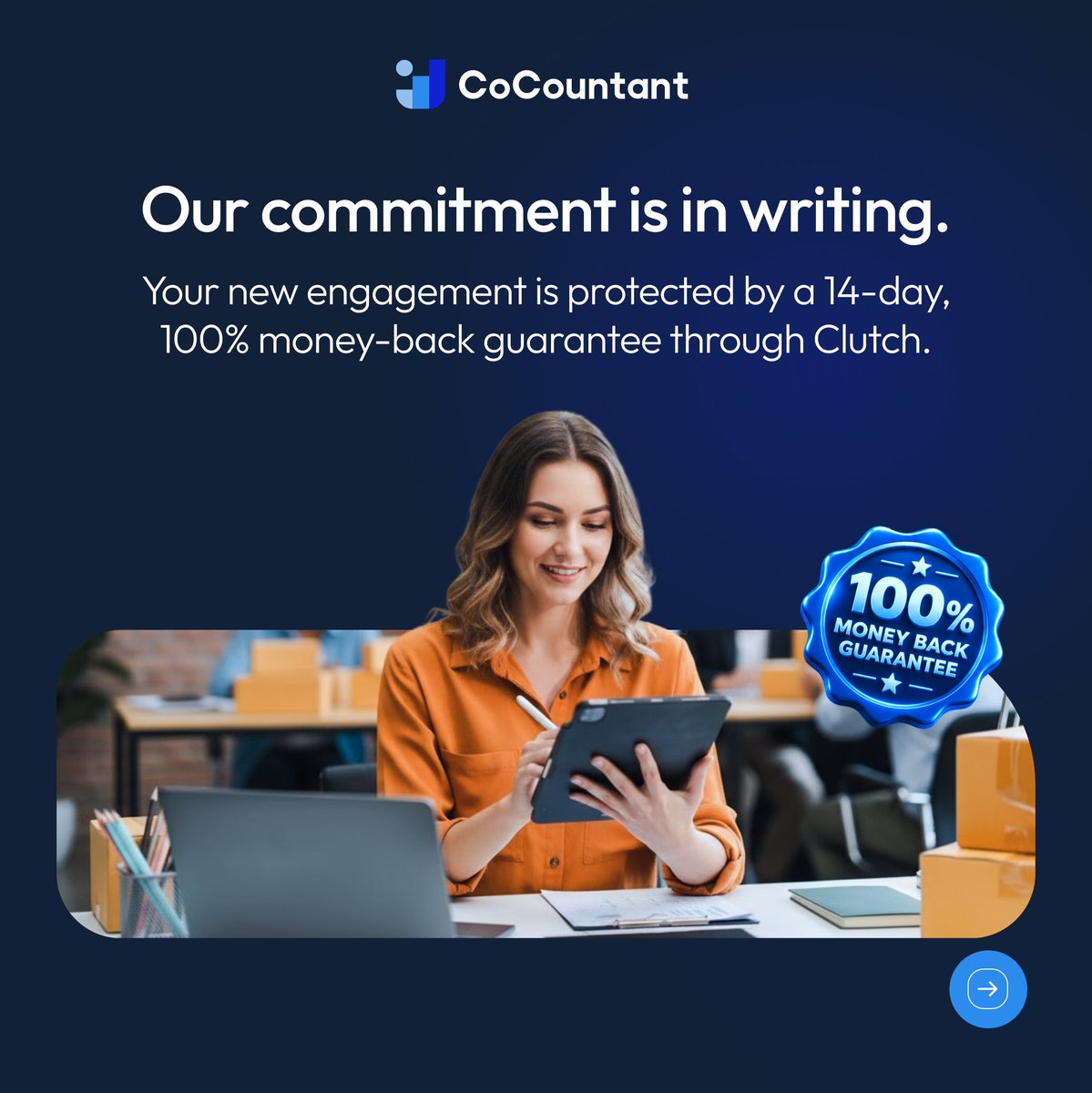 CoCountant's tweet photo. Trusting someone with your books is a big decision. You deserve to know who you're working with, how your finances will be managed, and what to expect from day one.

With CoCountant, you get a dedicated controller and accounting team working inside your own QuickBooks account. And now, with the Clutch Guarantee, eligible new engagements are backed by a 14-day, 100% money-back guarantee.

Because trust shouldn't depend on promises alone. It should be backed by accountability and work you can see.

Explore our Clutch profile and learn more about working with CoCountant : https://t.co/2x4KZAmb5L

#ClutchGuarantee #CoCountant #ControllerLed #Bookkeeping #FinancialClarity #AccountingServices #SmallBusinessFinance #BusinessGrowth