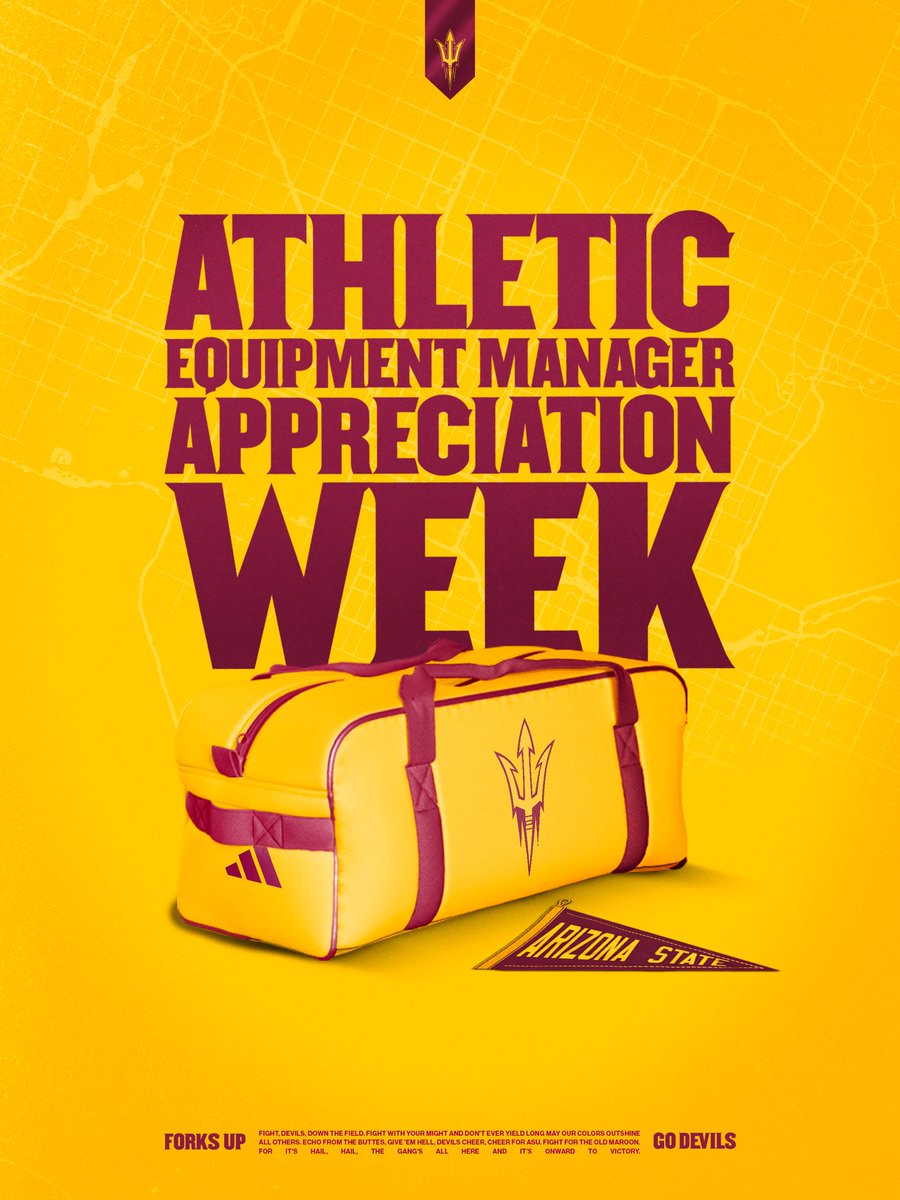 TheSunDevils's tweet photo. Happy Athletic Equipment Manager Appreciation Week to our equipment staff who support all of our programs 🔱 https://t.co/TUq1qPIvAm