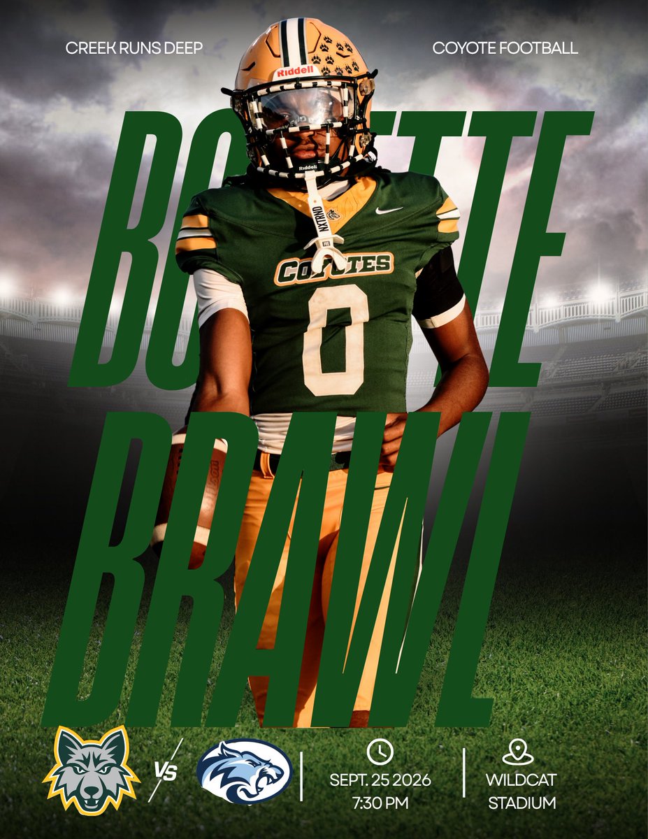 StayHowlin's tweet photo. GAME DAY!!! Another edition of The Boyette Brawl!!! Come support your Coyotes as they travel to on the Wildcats from Wesley Chapel!!! Kick off set for 7:30! Don’t want to miss this one! Let’s Go!!! WIT!!! @StayHowlin @CCHS_Sport @TheCoyoteWay @KaitlynRidolph https://t.co/TBQ9a4jwb0