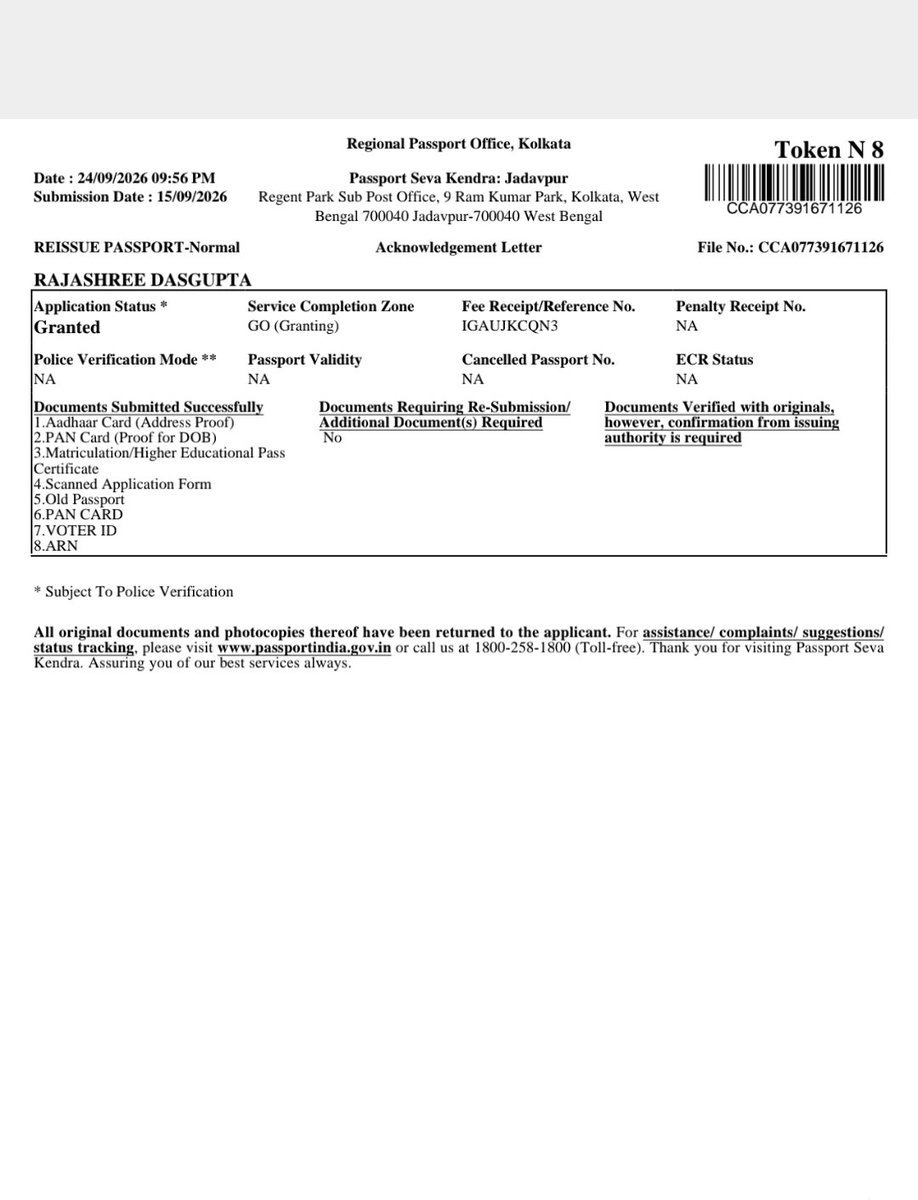 adg_india's tweet photo. Applied for Reissue / Renewal : Physical Police Verification was done 1 wk before: But still showing pending for police verification : But as per Local Police Station, it is due to slow server problem. Please inform me the latest status.
@rpokolkata https://t.co/kf6P2UIxT7