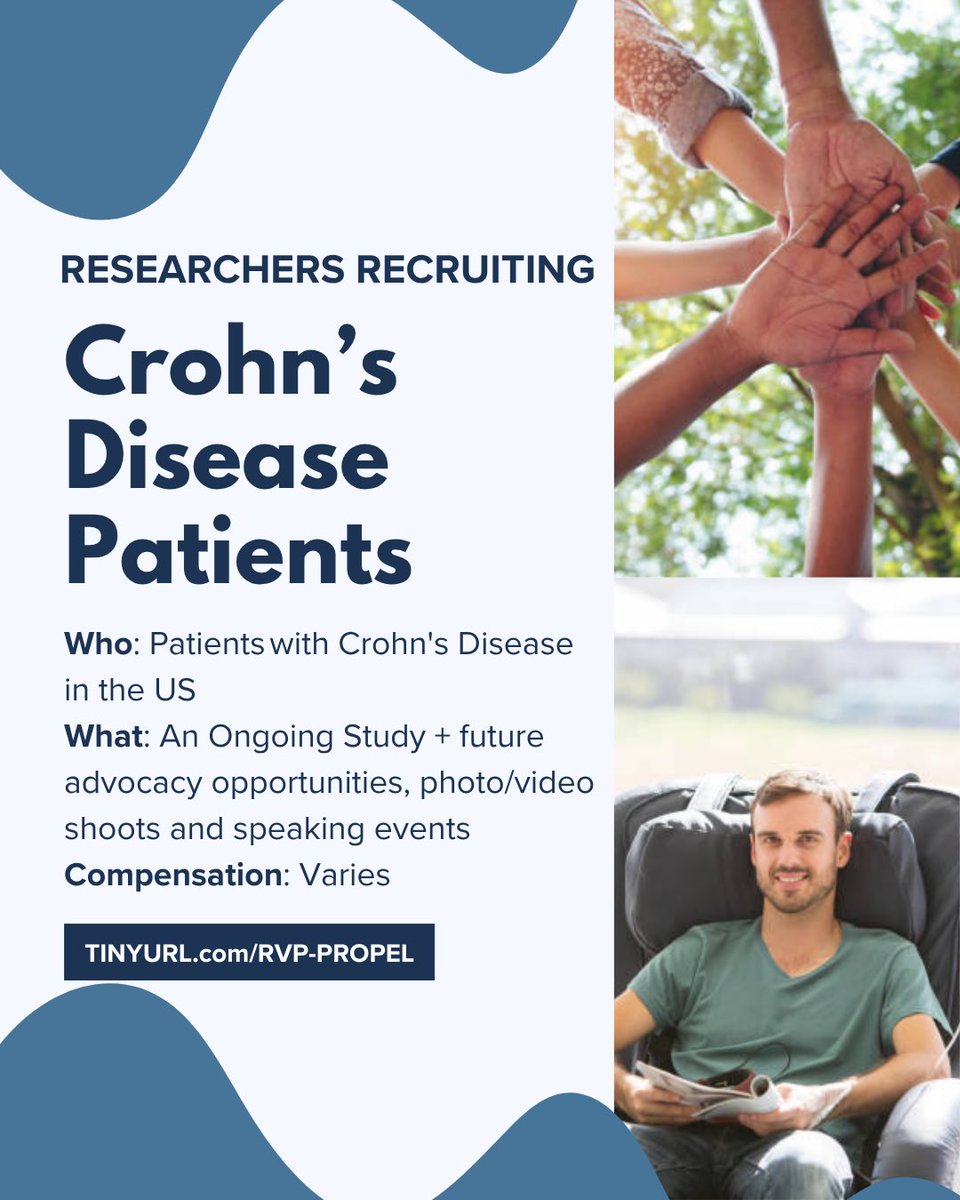 propelacure's tweet photo. 🔬 Do you live with #Crohns disease?

Researchers are looking for people in the U.S. with Crohn’s to participate in an ongoing research study.

Participants may also have opportunities to contribute to future advocacy efforts, photo/video projects and speaking events. Compensation varies depending on the level of participation.

At Propel a Cure, we partner with @rarepatientvoic to help connect patients with paid research opportunities that can help advance #IBD science.

If you’re interested, sign up now at https://t.co/HV8DsZAfHz

#ibdresearch #crohnsdisease #ibdawareness #crohnsresearch