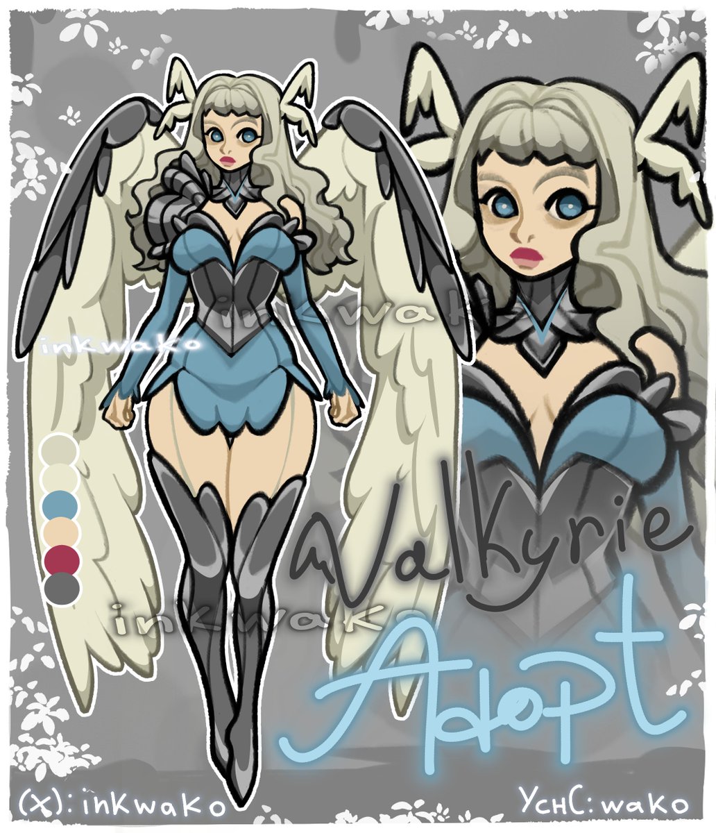 inkwako's tweet photo. Valkyrie 
info below
#adoptable #auction #valkyrie #oc #dnd https://t.co/jPTVSXHSFq