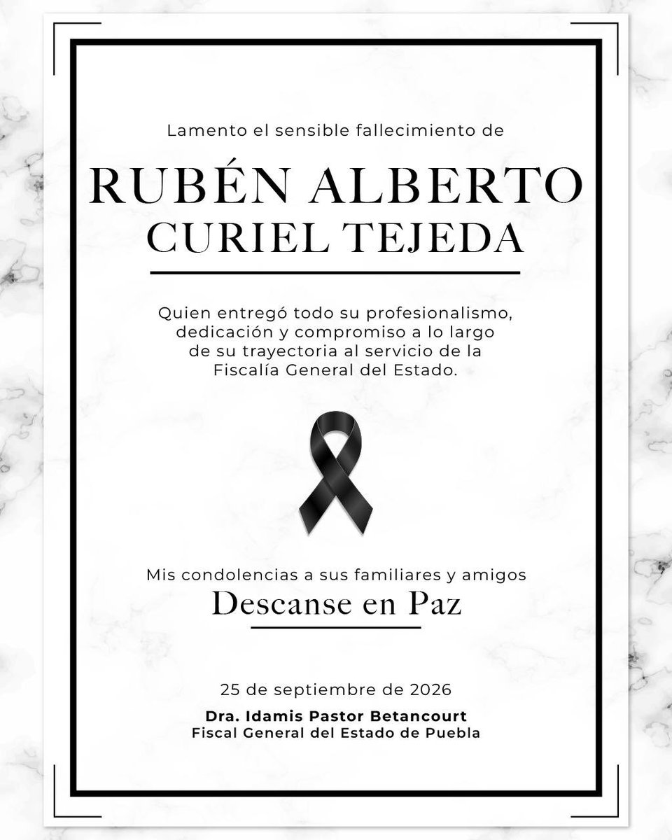 idamis35's tweet photo. Lamento profundamente el fallecimiento de Rubén Alberto Curiel Tejeda, con quien compartí el servicio público. Expreso mis más sinceras condolencias a sus familiares y seres queridos. Les deseo fortaleza y pronta resignación ante esta irreparable pérdida. 

Descanse en paz. https://t.co/Wi4nZtKLuB