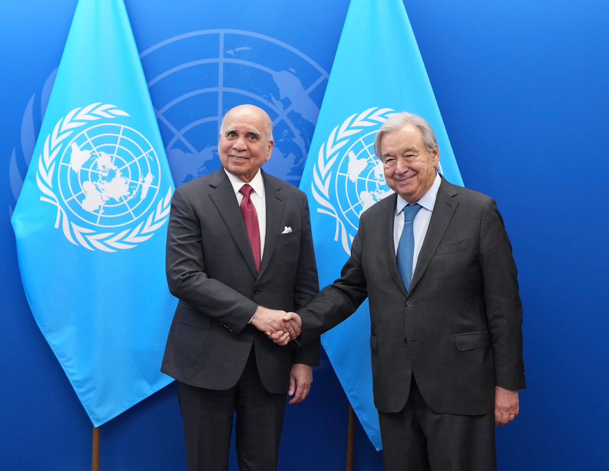 Iraqimofa's tweet photo. وزير الخارجية يلتقي الأمين العام للأمم المتحدة ويثمن جهوده في دعم العراق – وزارة الخارجية العراقية https://t.co/lBSJFDX3c0 https://t.co/KDWkc0d3Ov