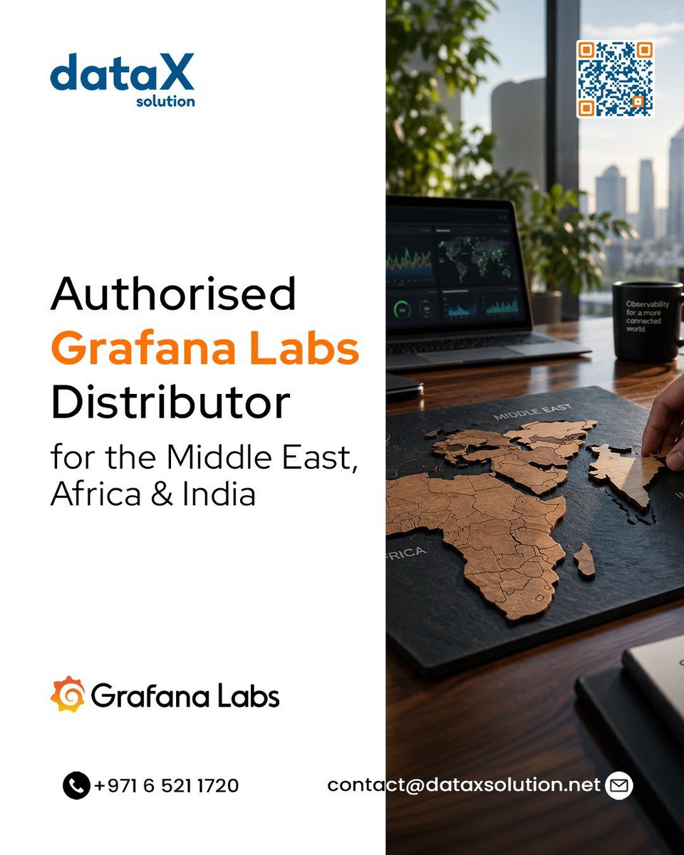 DataxSolution's tweet photo. DataX Solution Expands Its Regional
Presence
Our partnership with Grafana Labs continues to open new opportunities to bring powerful observability solutions to businesses across the Middle East, Africa & India.
We are pleased to be featured in Khaleej Times, highlighting this milestone and our commitment to helping businesses achieve better visibility, performance, and smarter decision-making.

Read the full article: https://t.co/2IVOETxx2E
contact@dataxsolution.net

+971 6 521 1720
#DataXSolution #GrafanaLabs #GrafanaCloud #Observability