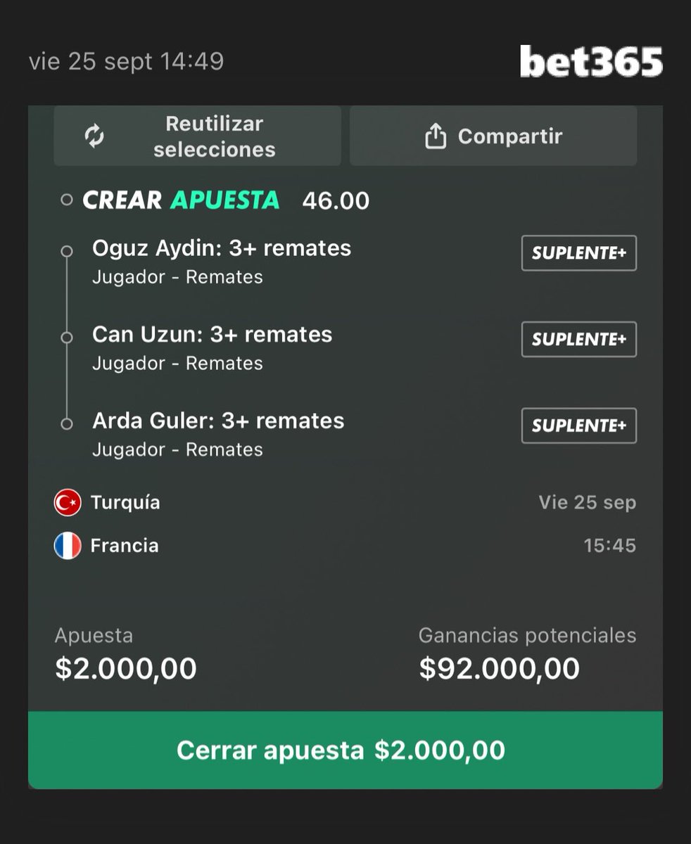 LOSPRIMOSBET's tweet photo. 🇹🇷 vs 🇫🇷

Cuota 46 💣

Agregar a su boleto de apuestas: https://t.co/FyiUzGn5r6 https://t.co/KhFdD00DFo
