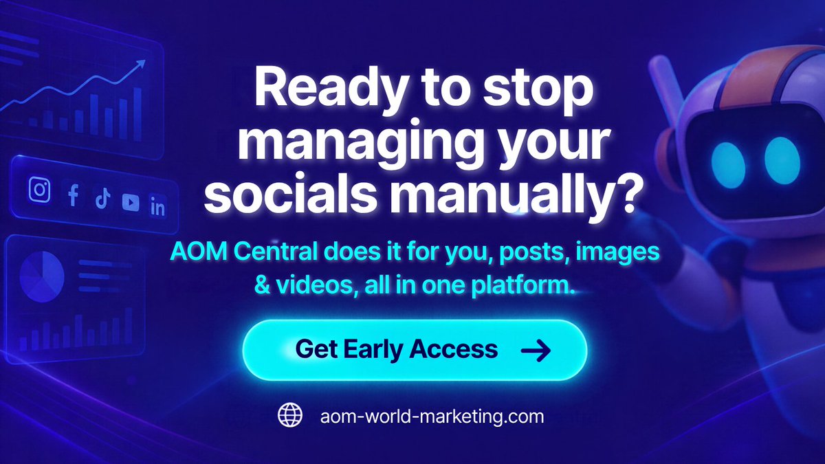 AomMarketing's tweet photo. Ready to stop managing your socials manually? AOM Central handles posts, images and videos for you, all in one platform. Get early access → https://t.co/gSJPaFx1mh
#AOMCentral #SocialMediaManagement #ContentAutomation https://t.co/R46UhVgj6P