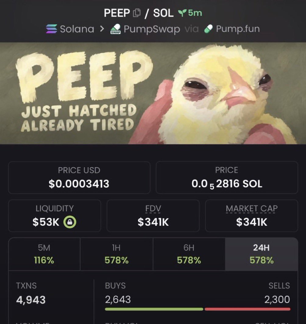 Sol_mega1's tweet photo. Massive 34x up on my call $PEEP
TG massively eating 
Dm for entry

jU7hpVbGfLPFzfHB1iy74hPA379iubPqVQwLGBepump
#solana #memecoin #memecoin1000x https://t.co/LRw5rK1xp6