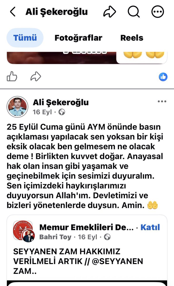 YalcinDoganVHP's tweet photo. Bugün AYM önünde emeklilerin protesto gösterilerinde yaşamını sonlandıran emekli polisimizin son günlerde Facebook sayfasında yaptığı paylaşımlar.

Allah taksiratını affetsin.

Sözün bittiği yer denir ya…
Çoktan bitti.

Ya sebep olanlar!!! https://t.co/6mRNhfi1o4