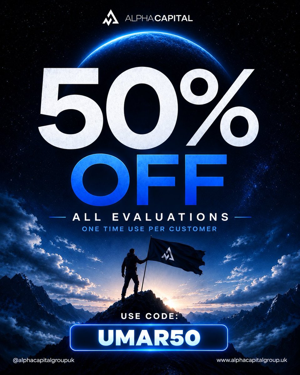 FRESH___GUY's tweet photo. 🚨 50% OFF at Alpha Capital! 🚨
Ready to take your trading journey to the next level? 📈🔥
Get 50% OFF ALL EVALUATIONS with my exclusive code:
🎟️ UMAR50
One-time use per customer.
Don’t miss it! 💙🚀
#AlphaCapital #PropTrading #Trading #Forex #FundedTrader #50OFF #UMAR50 
@Been_Omar_FX