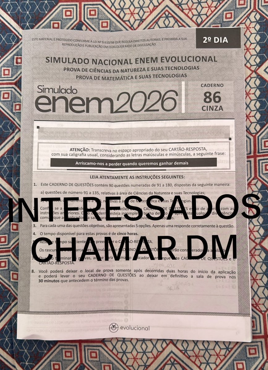 simuladopoliedr's tweet photo. VENDO SIMULADO EVOLUCIONAL CICLO 8 - simulado nacional enem evo 8
✅️1° DIA
✅️2° DIA
INTERESSADOS 🚨CHAMAR DM🚨
#SIMULADO #evolucional #ciclo8 #evo8 #enem #gabarito https://t.co/XEIdHgEU23