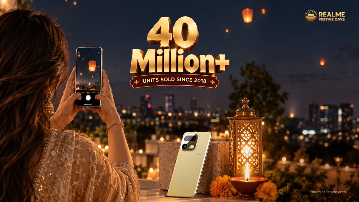 realmeIndia's tweet photo. 40 Million+ reasons to celebrate.
And we’re bringing an offer to make it even bigger. ✨
#RealWaliDiwali coming soon.
Buy now!
https://t.co/d5QmHwFZJy
https://t.co/C10nZzuMLh
#realmeFestiveDays #realmeindia #MakeItReal #realmePromotionFestival https://t.co/oVN2Poi72X