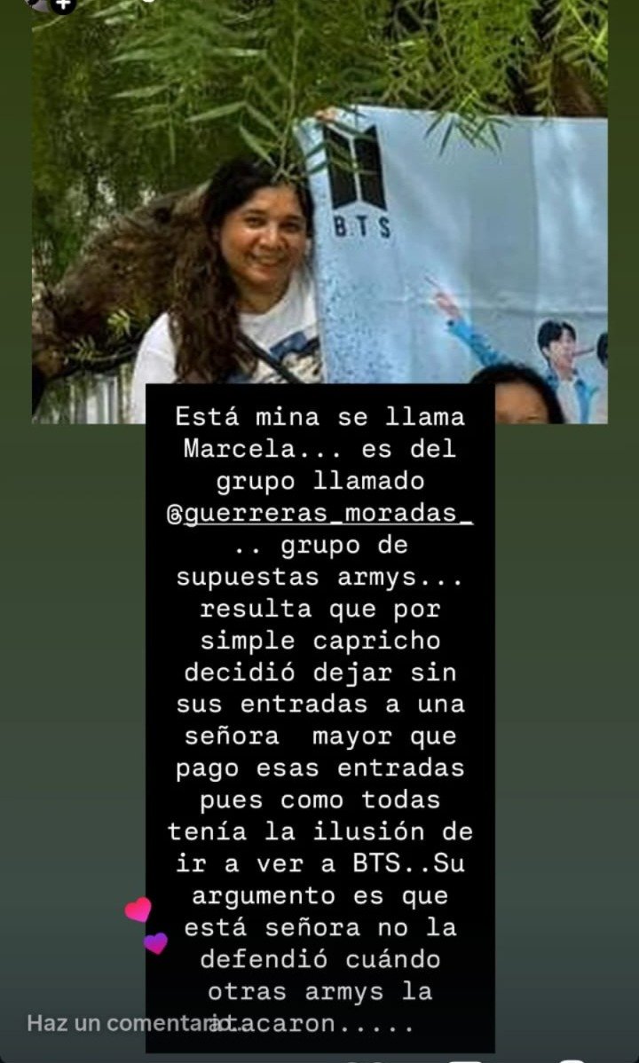 VanteHighLevel's tweet photo. A una ARMY d mi comunidad de 70 años, esta Marcela Sanchez q se dice ARMY se quedo con la entrada q habia comprado para ella, y le devolvio la plata. 
El argumento: no me defendiste cuando me atacaron (en alguna interna) de esa comunidad de falsas Guerreras Moradas. Den RT porfa https://t.co/Ppy2L7DyFw
