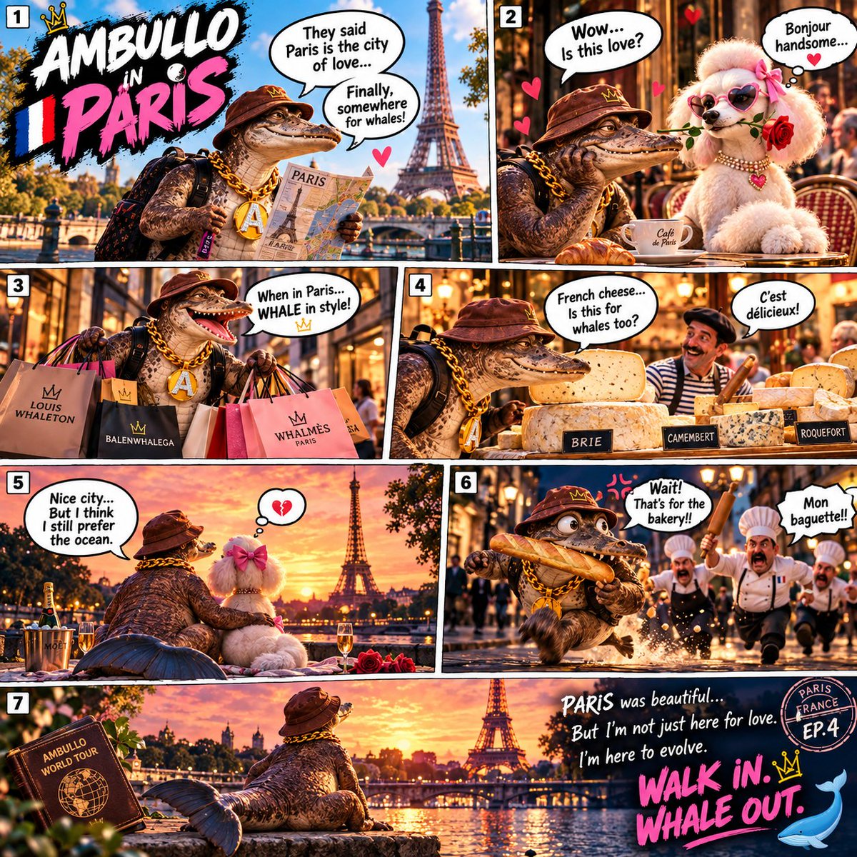 AMBULLOCETUS's tweet photo. EP. 4 — PARIS 🇫🇷🥐
Telegram voted.
AMBULLO went to the City of Love.
He found romance. ❤️
He found fashion. ✨
He found cheese. 🧀
And somehow got into trouble with a baguette.
Paris may never recover. 🐋🥖
$AMBULLO
WALK IN. WHALE OUT.
Choose his next disaster → https://t.co/FPoIVlhIkZ
#solana #memecoin
