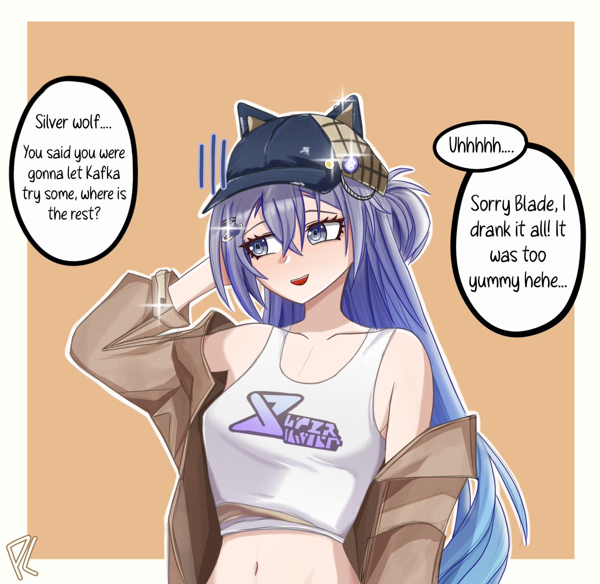 plainnoob's tweet photo. Silver Wolf drank it all... whoops #honkaistarrail https://t.co/GZlPi4L82E