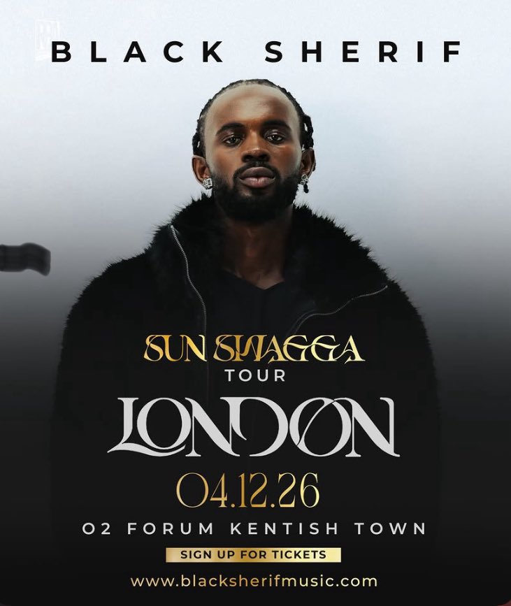 TuneStats's tweet photo. Black Sherif is set to headline the 2,300-capacity “O2 Forum Kentish Town” in London, UK, on December 4 as part of the “SUN SWAGGA” Tour.

More dates are expected to be announced soon. https://t.co/oq4f4wrV6v