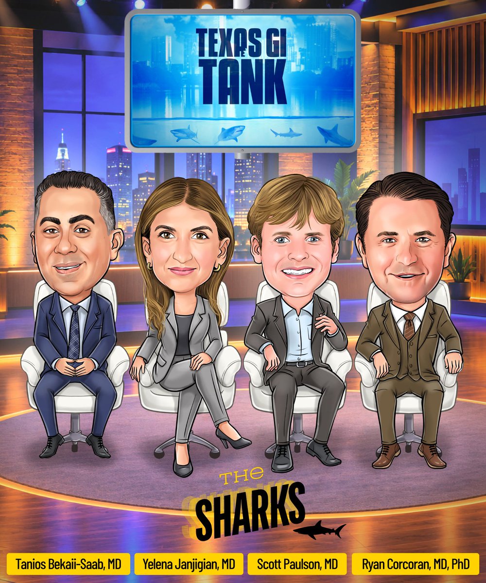 TXGIconference's tweet photo. Inaugural Debate Theme Reveal: Texas GI Tank 🦈 One of the biggest questions in GI oncology is heading into the Tank: 1L HER2+ Gastric/GEJ: The Role of Immunotherapy & Patient Selection. Four sharks are ready to do some serious clinical due diligence: @YJanjigianMD, Scott Paulson, @GIcancerDoc, and Ryan Corcoran. They'll challenge assumptions, scrutinize the data, and decide which strategy is worth investing in. Because in the Texas GI Tank, evidence is the currency, data drives the valuation, and only the strongest pitch earns the sharks' buy-in. Who's making the pitch? Who's taking which side? Stay tuned. Nov. 5-7 | Austin, TX | Free registration: https://t.co/cWB0jsTr6q 40+ faculty, up to 11.5 CE credits, and one debate that should have the whole room leaning forward. #TexasGI26 #GIOncology #GastricCancer #HER2 #Immunotherapy