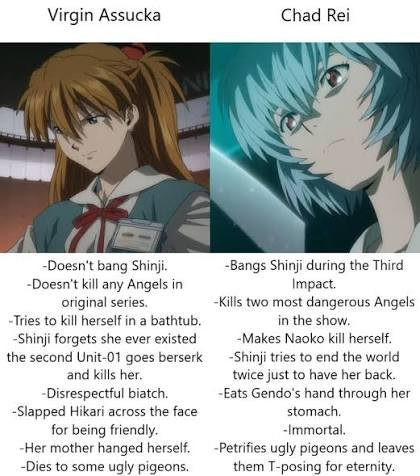 Cheshiregijinka's tweet photo. I love both Rei and Asuka, but this is so funny that O can't help but to post it

(on top of being true). https://t.co/bxthPmytmQ