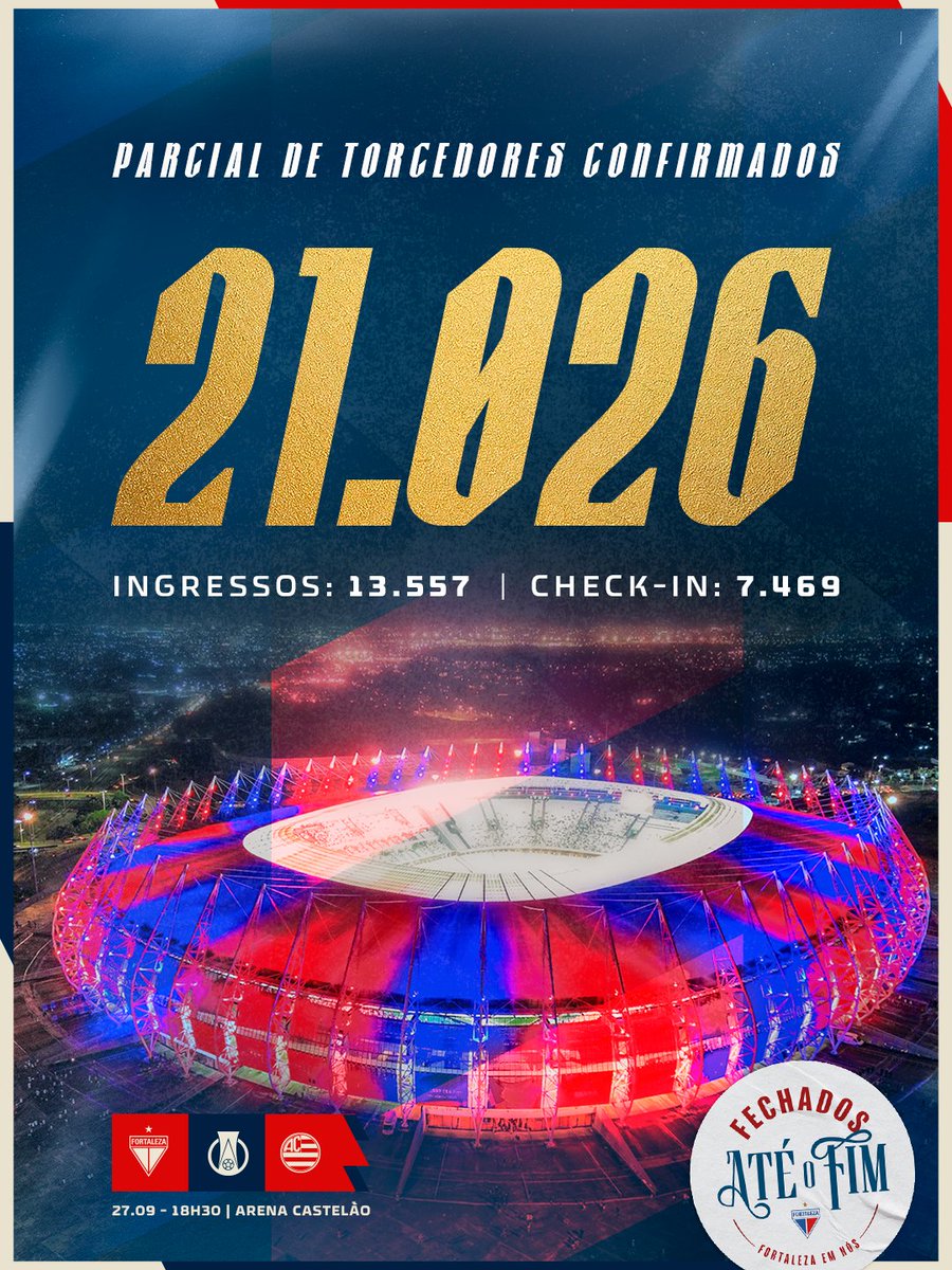 FortalezaEC's tweet photo. O CASTELÃO NOS ESPERA! 👊

Temos mais de 21 mil Tricolores confirmados para a partida diante do Athletic, no dia 27/09.

Garanta já o seu lugar e vamos juntos apoiar o Leão!

✅ Faça seu check-in: https://t.co/mT0yBK1isE
🎟️ Garanta seu ingresso: https://t.co/kGN7Fksjeu

#FortalezaEC #BrasileirãoB