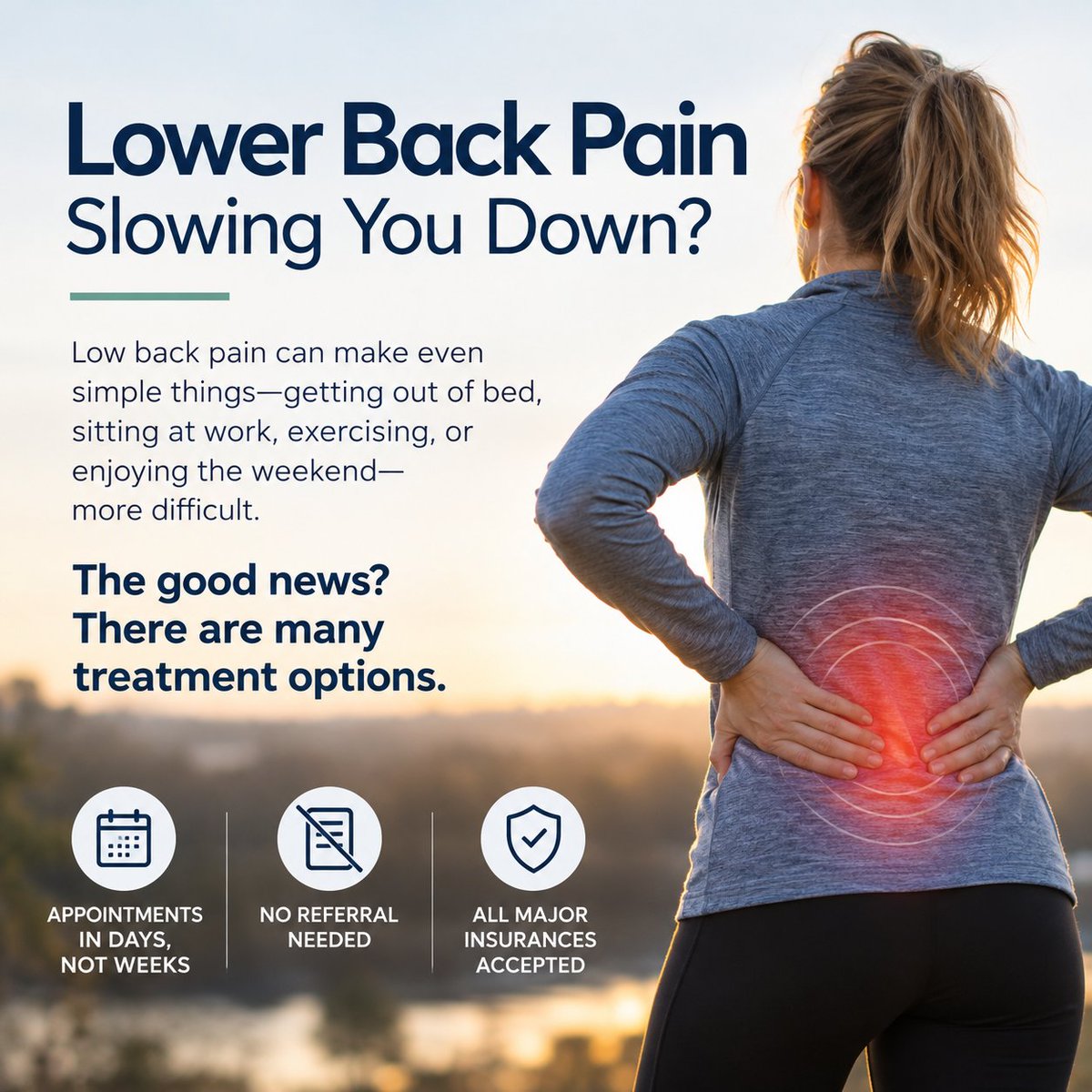 CRPainFree's tweet photo. Lower Back Pain Slowing You Down?

Low back pain can make even simple things—getting out of bed, sitting at work, exercising, or enjoying the weekend—more difficult.

The good news? There are many different causes of low back pain, which means there are also many different treatment options. Finding the source of the pain is the first step toward finding the right approach.

At Cedar Rapids Pain Associates, we offer a variety of options for back pain, from conservative care to advanced interventional treatments.

📅 Appointments in days, not weeks
✅ No referral needed
✅ All major insurances accepted

📞 319-294-0094
🌐 https://t.co/la3y0yJiiq

#LowerBackPain #BackPain #PainRelief #CedarRapids #CedarRapidsIowa #CRPA