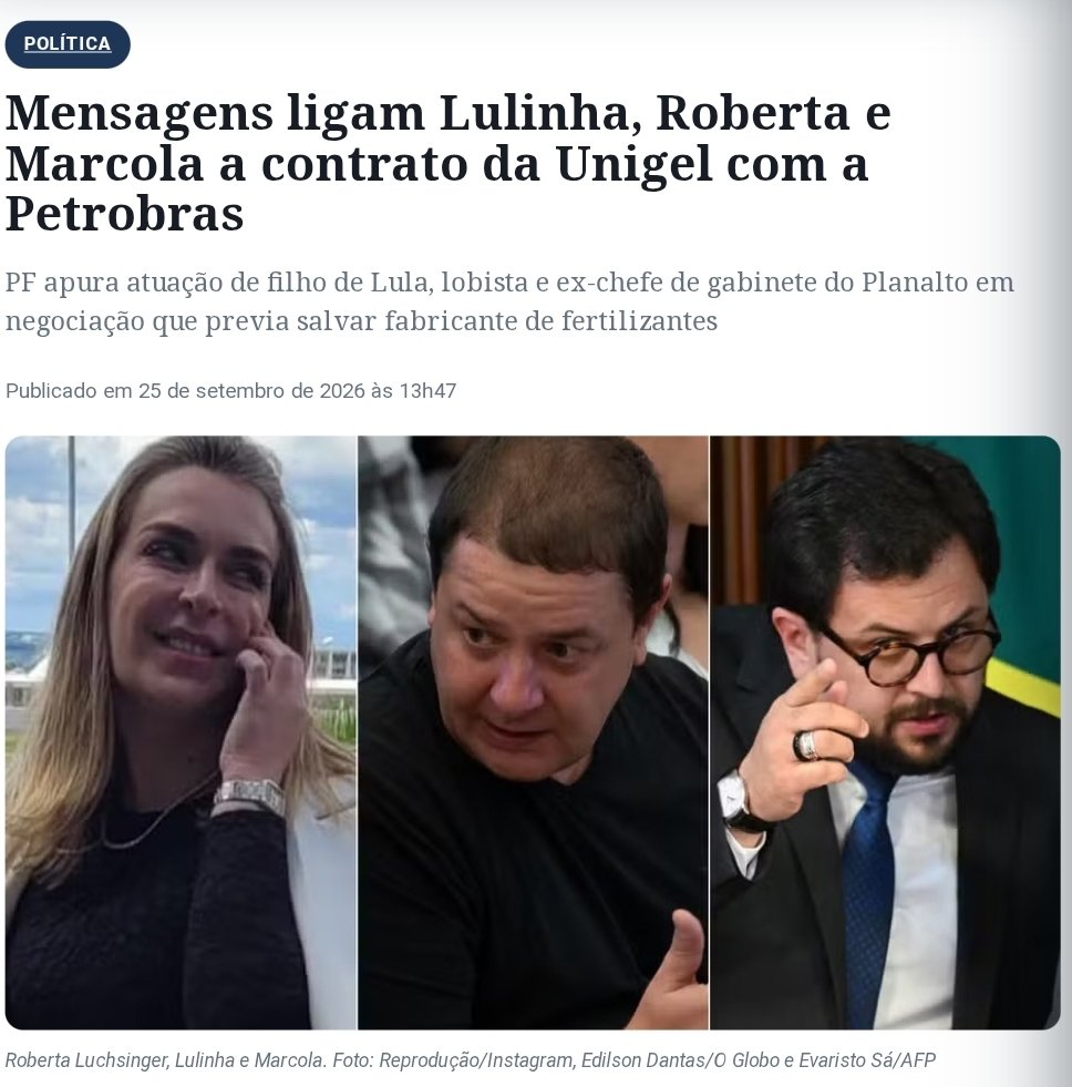 claudio_dantas_'s tweet photo. Mensagens ligam Lulinha, Roberta e Marcola a contrato da Unigel com a Petrobras https://t.co/O8UIkLFab4 GULOSOS! https://t.co/lTuVnLjnie