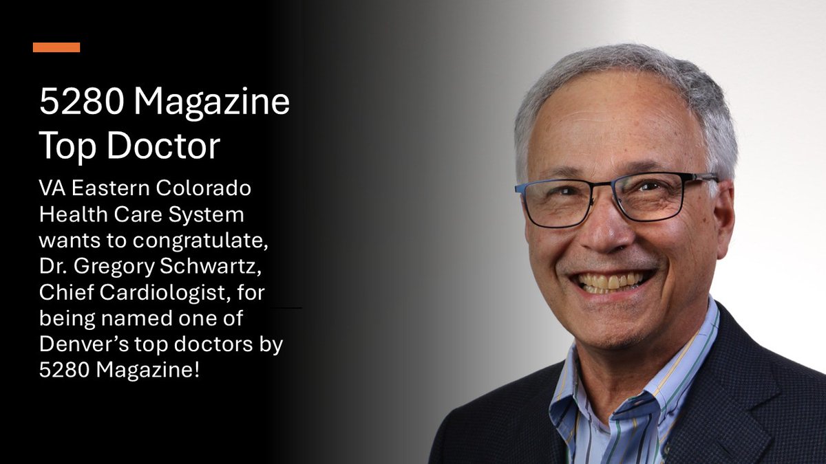 VAECHCS's tweet photo. VA ECHCS would like to congratulate Dr. Gregory Schwartz, Chief Cardiologist, for being selected by the Denver-based magazine publication, 5280 Magazine, which recently released its list of the top doctors in the Denver area. https://t.co/EqTQCWjfzX