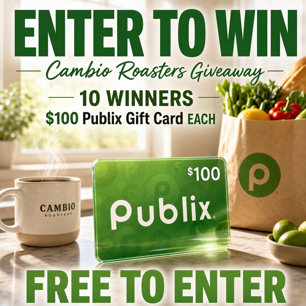SweepsAdvantage's tweet photo. Brew up some grocery luck! ☕ Cambio Roasters is celebrating its Publix debut: 10 winners each get a $100 Publix gift card! Comment ☕ if you’re a coffee lover. Free to enter! Click for details &amp; to enter:
https://t.co/GLggUBKZZe https://t.co/DhDVsFAsCE