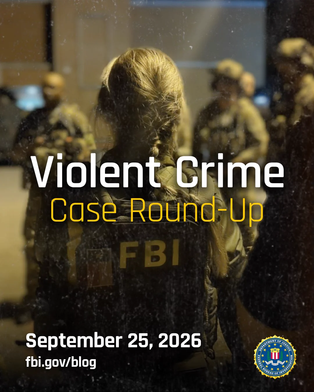 FBI agent with braided hair facing a group of agents during a briefing on violent crime cases.