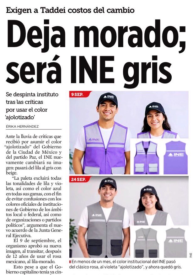 acostanaranjo's tweet photo. #INEGris

1.- El @INEMexico quita a SOMOS la palabra México y ordena quitar el color rosa como predominante.
2.- Aún así, Taddei cambia el color del INE a morado, el del gobierno de la CDMX y PAZ.
3.- Ahora cambia a gris.

Tal vez el color que mejor los represente, gris, un INE gris.