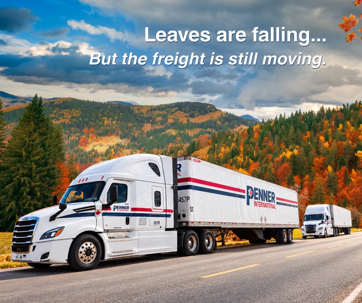 PennerInt's tweet photo. Leaves are falling, but the freight is still moving. 🍂🚛
Here’s to crisp fall days, changing views, and safe travels all season long. 🍁

Learn more about our freight solutions during seasonal peaks:
👉 https://t.co/jbxosj215f

#PennerInternational #TruckDrivers https://t.co/WXHz6KGTe9