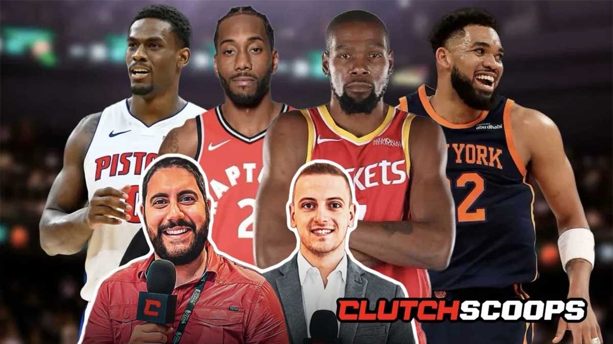 ClutchPoints's tweet photo. Latest Clutch Scoops with @TomerAzarly and @BrettSiegelNBA:

🔹 Updates on Jalen Duren
🔹 Bucks, Gary Trent investigation
🔹 Kevin Durant, Rockets outlook
🔹 Karl-Anthony Towns extension talk

And much more intel in this week's show ⬇️ 

https://t.co/gIBGKvFEWb https://t.co/SWqF9k8DET