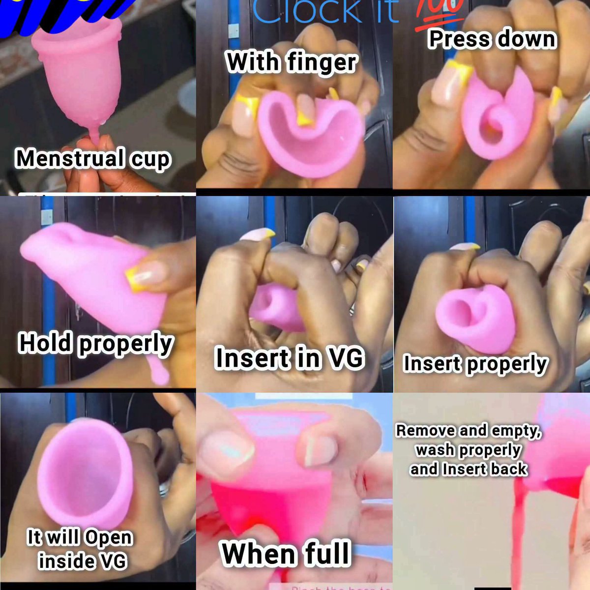 gsbabatunde's tweet photo. Incase you don't know how to use a menstrual cup.
Here is the steps 👇

#Sep25
#menstrualcup
#stepbystep
#facebooklife
#goviral https://t.co/2OZkbSEGQP