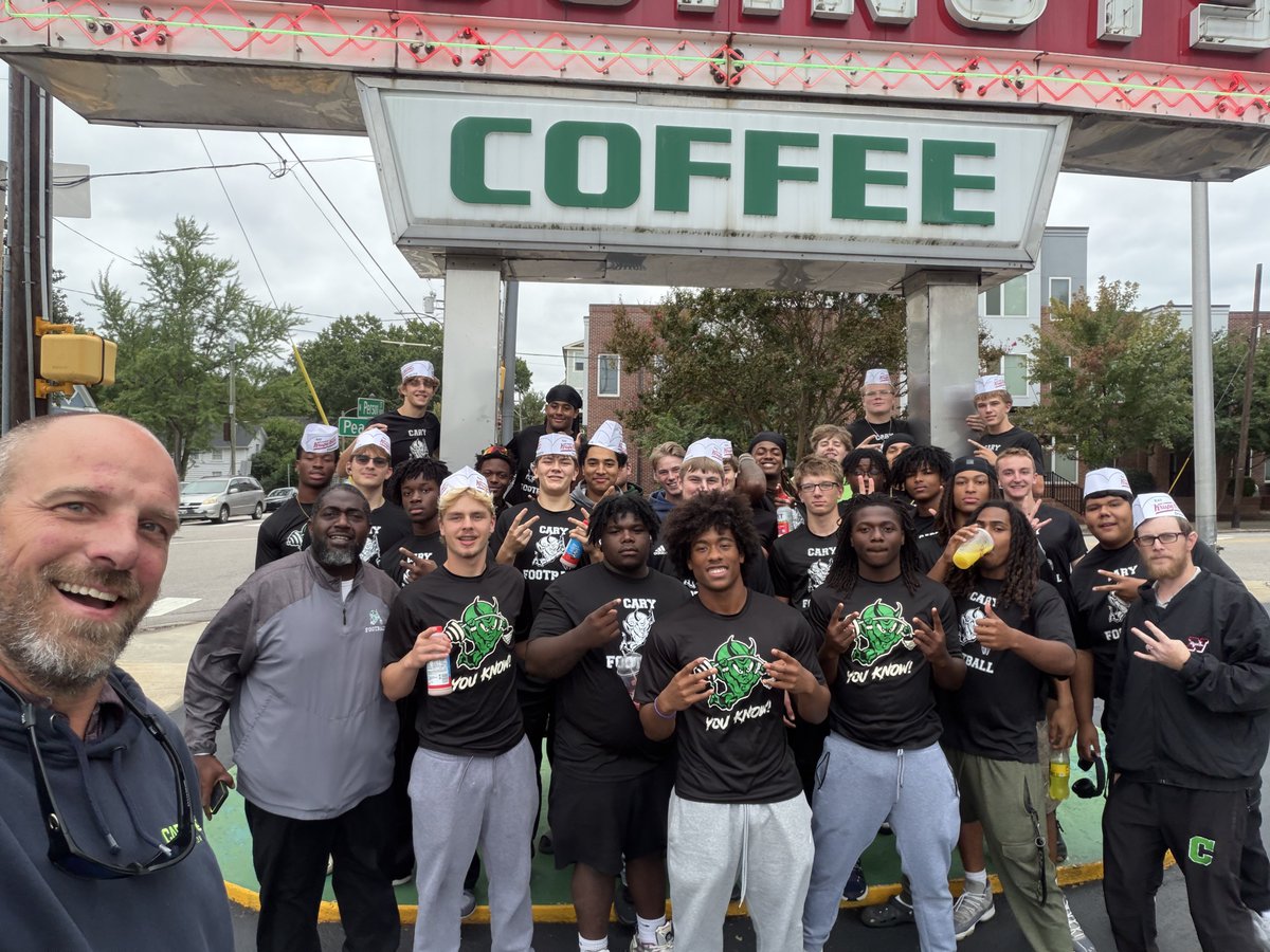 CaryImpFootball's tweet photo. The guys got the shutout on Week 5!! Got the squad out at the original Krispy Kreme! #Imps #Team #Shutout https://t.co/CzS9gHmkC3