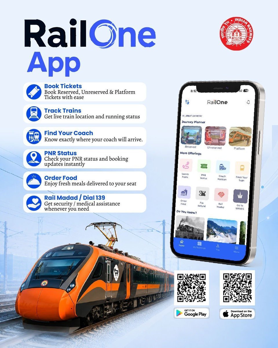 BhopalDivision's tweet photo. Plan your journey smart with  RailOne app 
#RailOne #TravelSmart #ModernRailways #IndianRailways @RailMinIndia @gmwcrailway @wc_railway @drmkota @drmjabalpur @AshwiniVaishnaw https://t.co/aKUb01H4k6