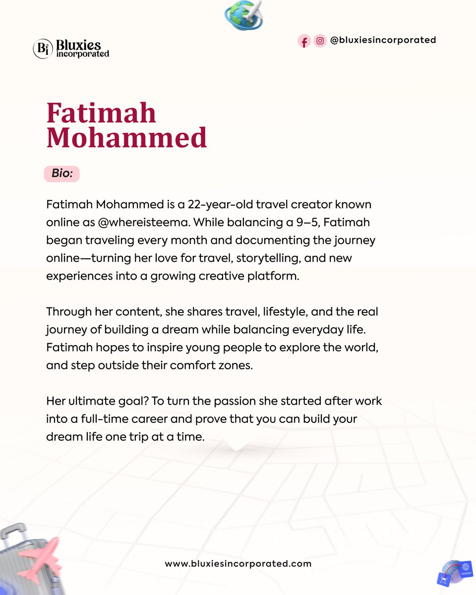 BluxiesInc's tweet photo. 🌍lPASSPORT, PHONE &amp; POSSIBILITY

What happens when travel becomes more than a destination?

Join us for a live conversation with travel creator Fatimah Mohammed as we explore travel, digital storytelling, technology, and the transformative power of seeing more of the world. https://t.co/4ORtMNlGrz