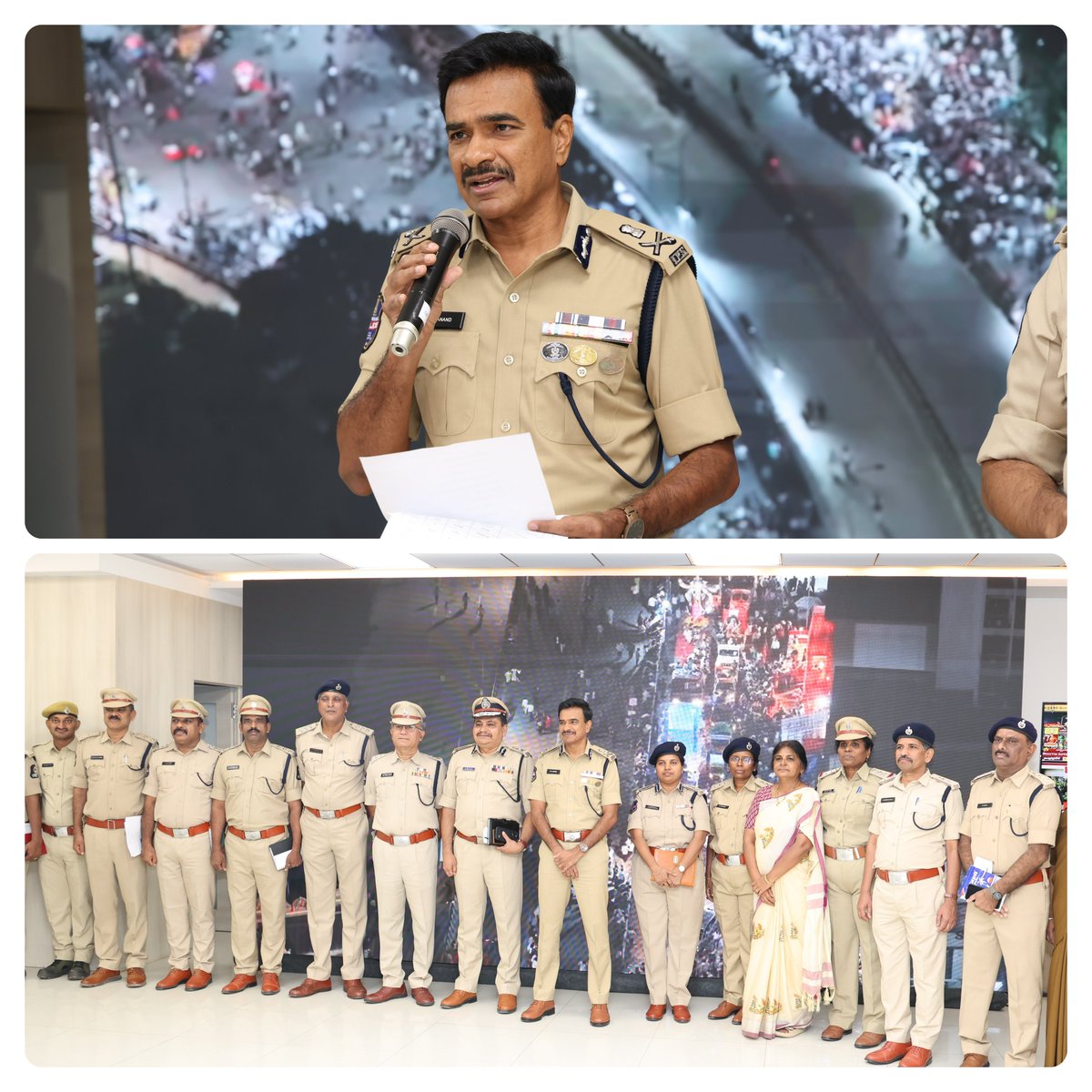 CVAnandIPS's tweet photo. Update as of 7 PM

Ganesh idol processions and immersions are underway in full scale across Telangana, with the pace picking up significantly in Hyderabad City and the CURE area since https://t.co/0imqpJq0PG per registrations on the Ganesh Idols Portal, around  1.24 lakh idols were installed at public places across the State, where traffic and bandobust arrangements are required. Around 80,000 have been immersed so far. Of the 32,000 idols lined up for immersion since morning, about 6,350 have been immersed. Including idols installed in apartments, communities and individual homes, the total number is estimated to be around 3.5 to 4 lakh.

Our primary focus remains Hyderabad City, given the scale of the Shobayatra and public participation. Processions began a little later this year, keeping Friday prayers in mind, and gathered pace from around 5 PM.

We have deployed 13 drones, high-rise cameras and thousands of CCTV cameras, besides mobilising the police force, crane operators and other government departments. Our teams are working through the night to facilitate maximum immersions and restore traffic on Tank Bund and Khairatabad Flyover by tomorrow morning 11am. The processions and immersions  are going on peacefully so far.

I once again appeal to all mandap organisers, devotees and citizens to cooperate and complete the immersions at the earliest. Sadly, one SI and 12 civilians have lost their lives, and 26 people have been injured in immersion-related incidents over the past 10 days. 

Please travel carefully as roads may be slippery due to rain  etc., Reach home safely.