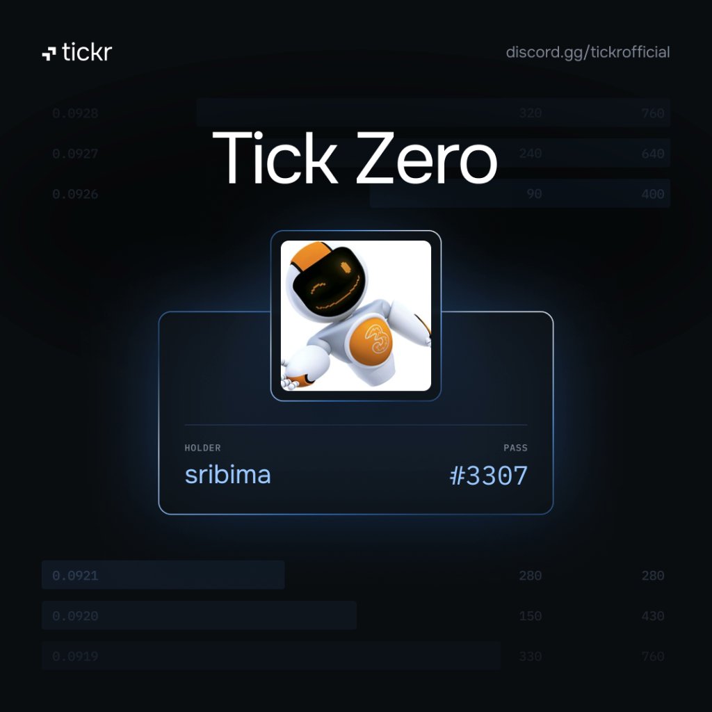 sribima3's tweet photo. Excited to be the #3307 of Tick Zero - @tickr_co's highest Discord role - the RWA perpetual DEX bringing the world's financial markets on-chain. #tickr https://t.co/08MYOksZAg