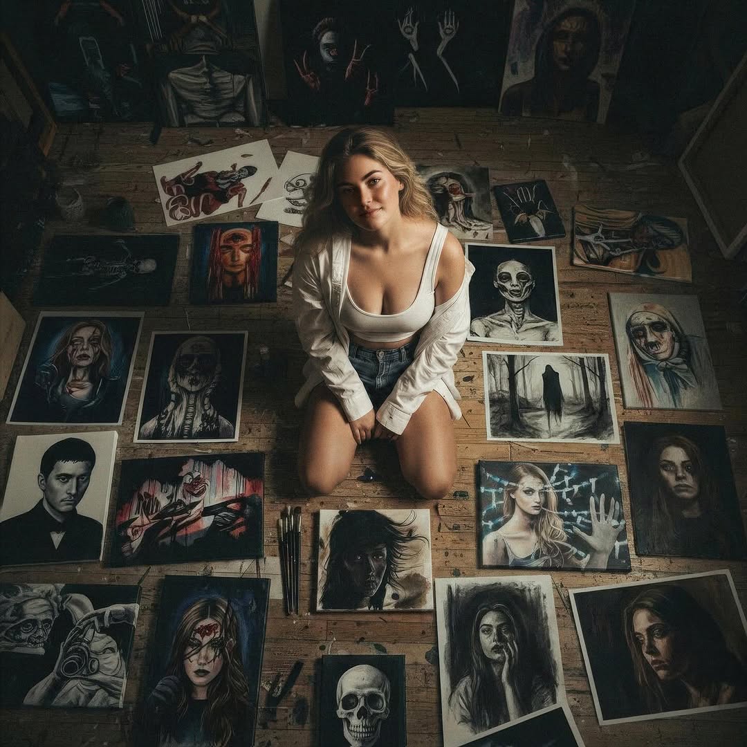 Sandro_Baniuk's tweet photo. cozy Sunday in my little studio of horrors 🖤 #horrorart #artiststudio #spookyartwork #sundayfunday #cozyhorror #moodygrams https://t.co/aVqD5NDLj9