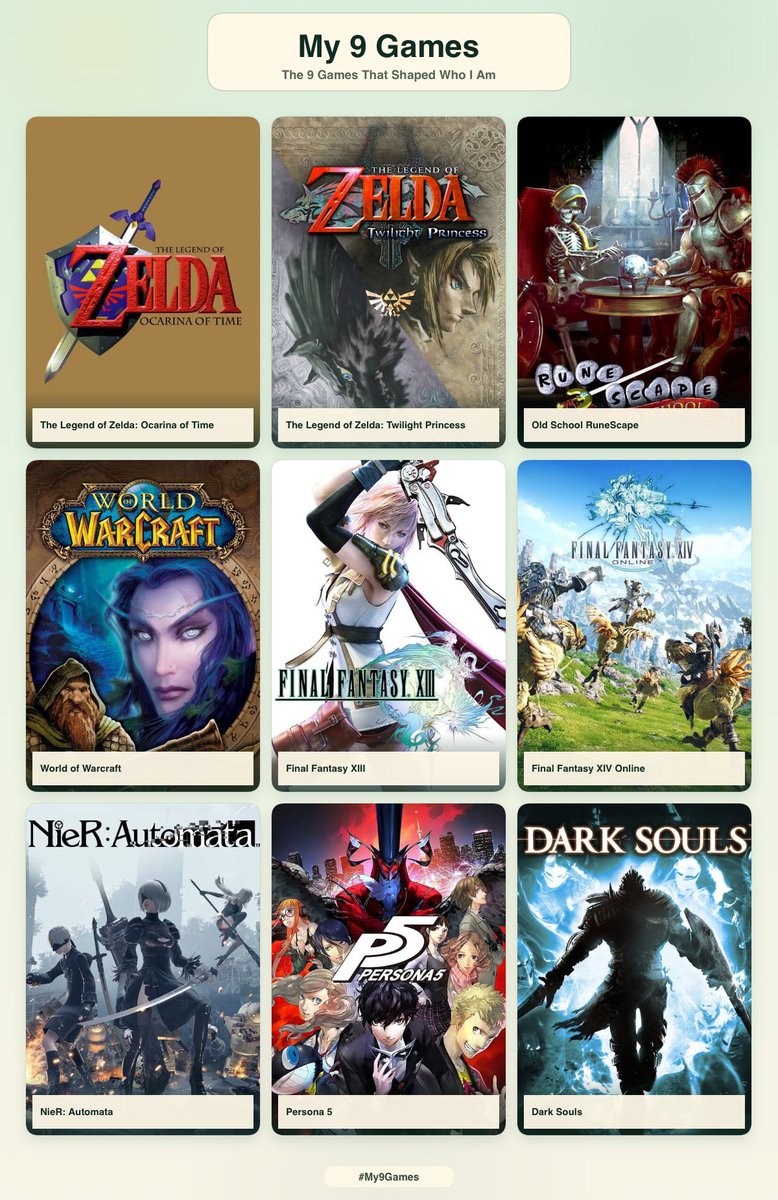 Midnababy's tweet photo. 9 games that shaped who I am!! I love this trend~ https://t.co/zoAAKAmgEx